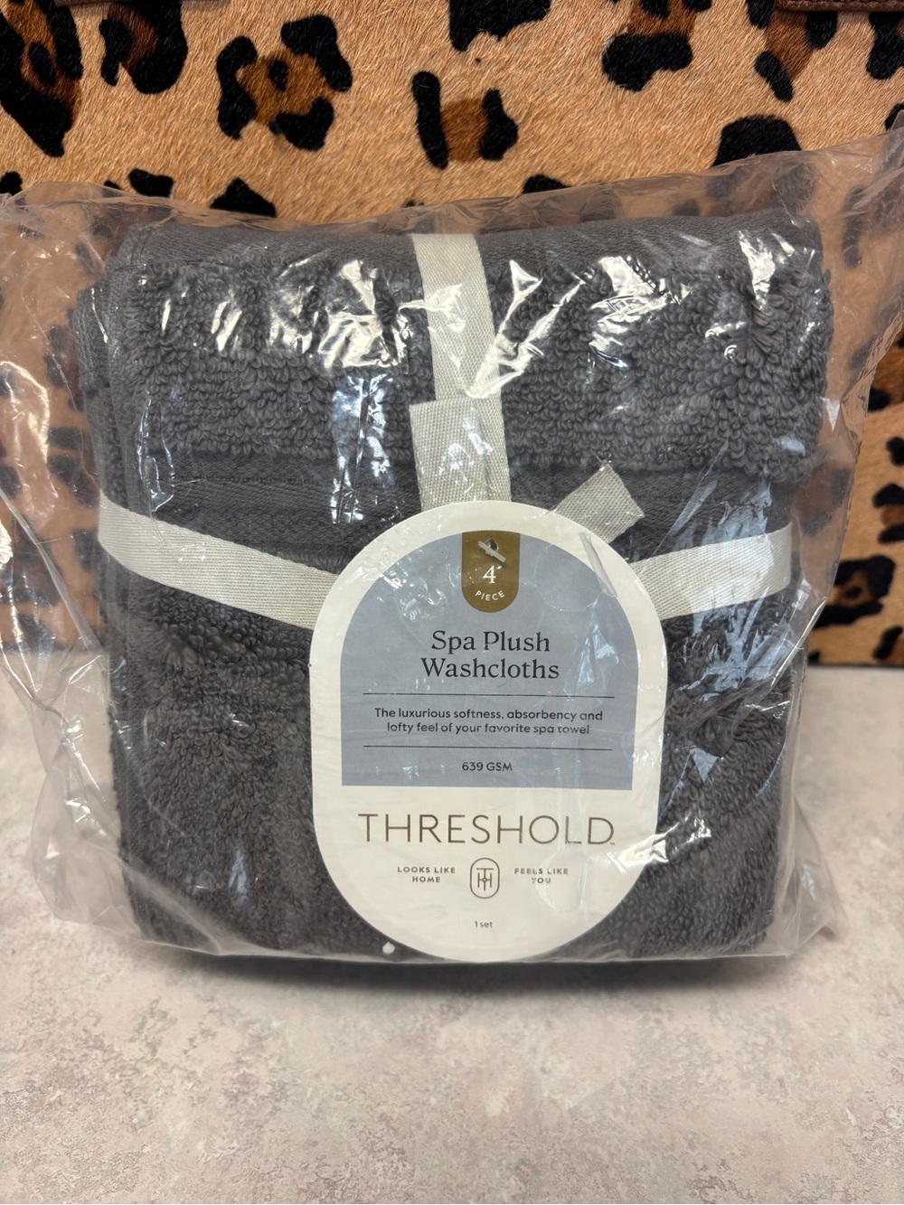 Threshold Spa Plush Washcloths 4 Pack Dark Gray 100% Cotton